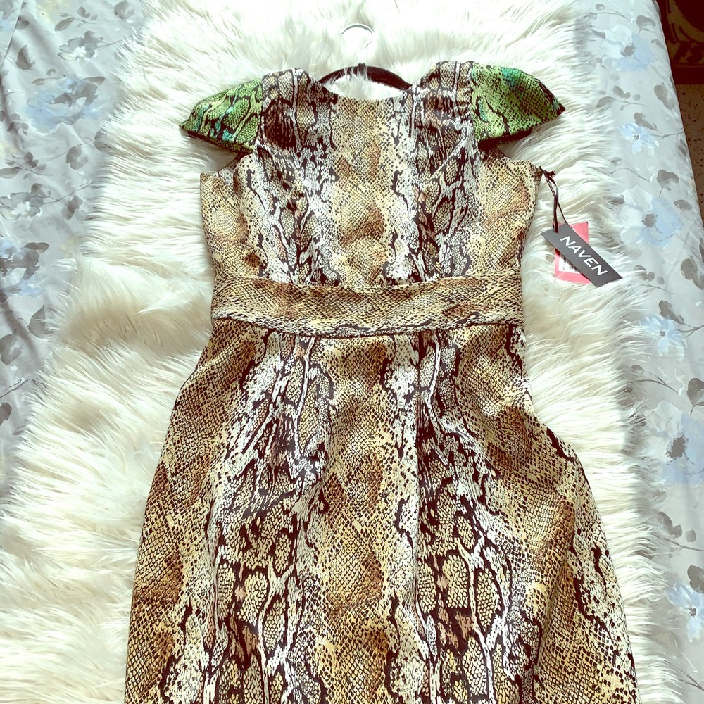 Naven Multi Colored Faux Snakeskin Open Back Dress